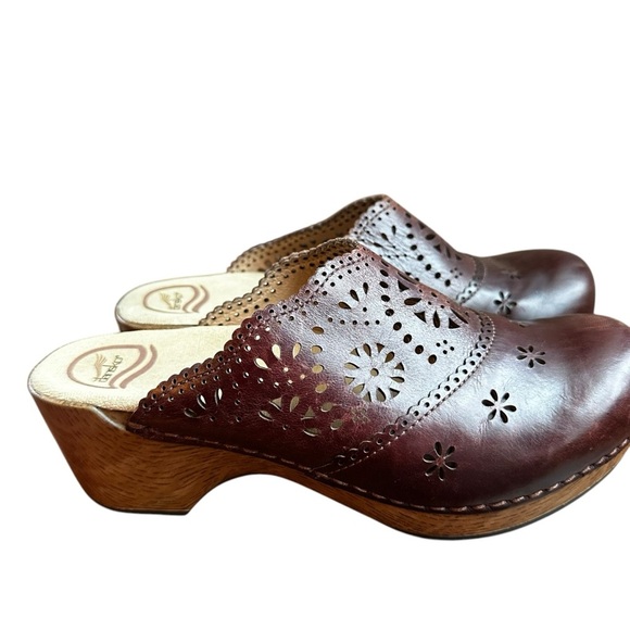 Dansko Brown Leather Mules with Floral Cutouts - Picture 5 of 7